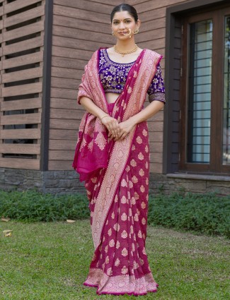 Pink georgette wedding style saree