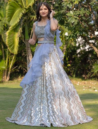 Pleasant pastel blue weddinfg style lehenga choli