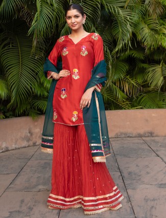 Latest festive wear red silk salwar suit