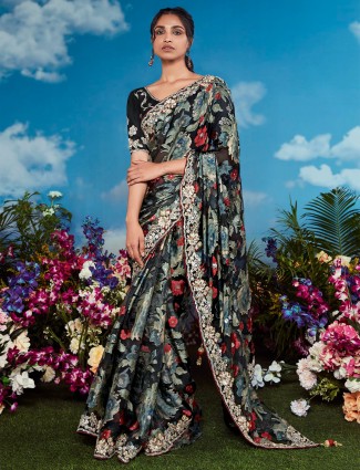 Stunning black printed braso saree