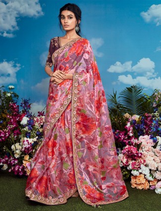 Stunning organza pink saree