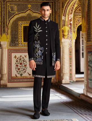 Aestheric classy black terry rayon indo western for men