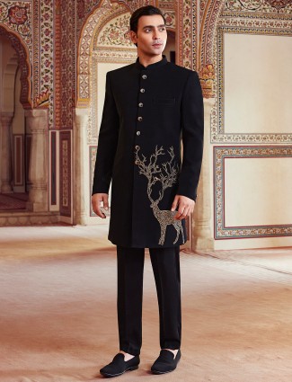 Timeless ethnic stylish black terry rayon indo western
