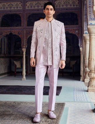 Charming lilac purple raw silk indo western