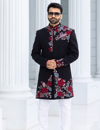 Catchy terry rayon black Indowestern for man