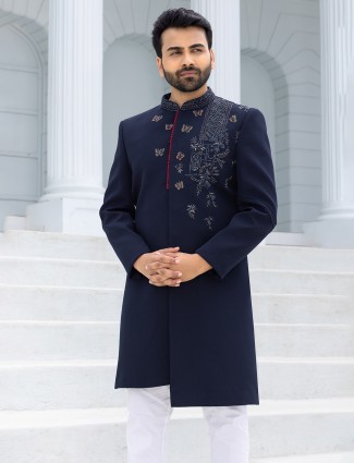 Awesome navy blue terry rayon Indowestern