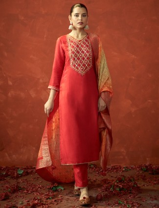 Awesome red silk kurti set for festive