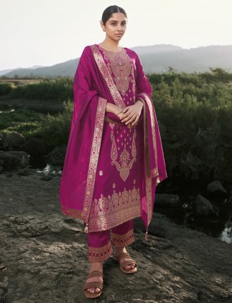 Beautiful rani color silk kurti set