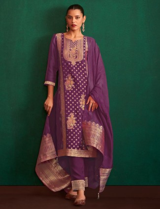 Gorgeous dark purple silk kurti set