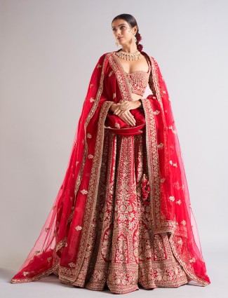 Trendy maroon lehenga choli in raw silk