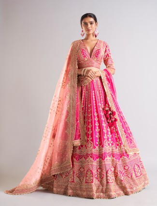 Classy magenta raw silk lahenga choli