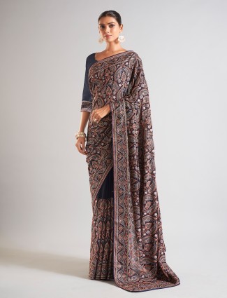 Latest navy georgette saree