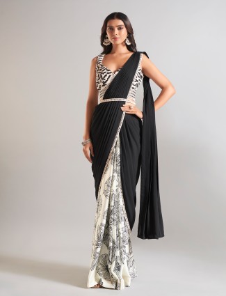 Latest black satin redy to wear saree