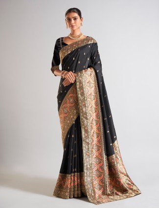 Latest grey linen saree