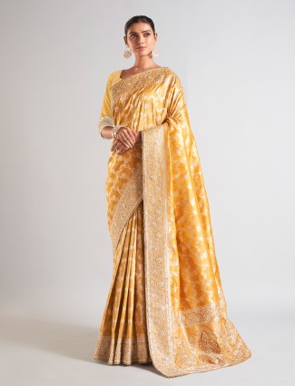 Classic mustard yellow silk saree for wedding
