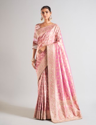 Silk light purple wedding look saree