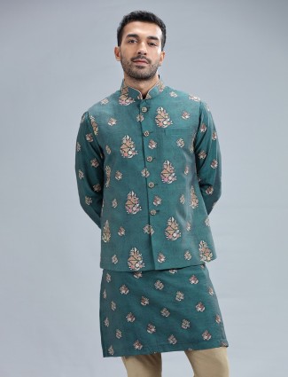 Silk rama blue wedding waistcoat set