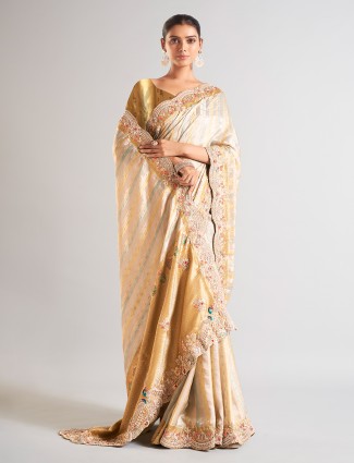 Trendy yellow silk saree for festive
