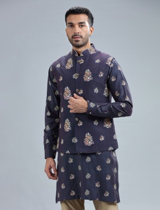 Amazing navy silk waistcoat set