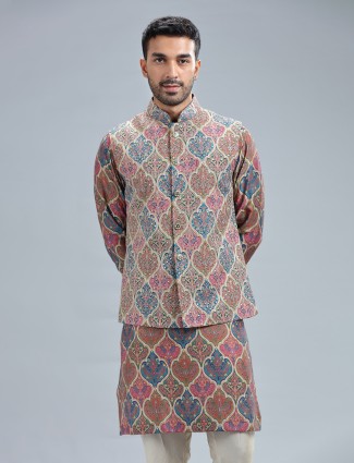 Multi-color printed waistcoat set