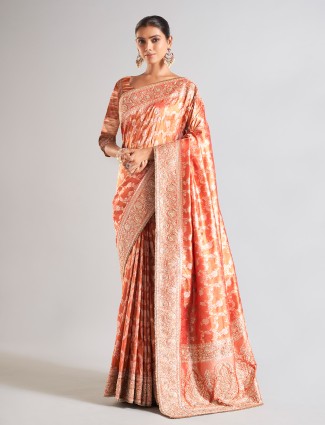 Wedding look peach silk saree