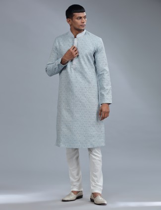 Baby blue cotton silk kurta pajama