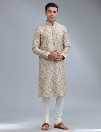 Beige silk kurta pajama for festival