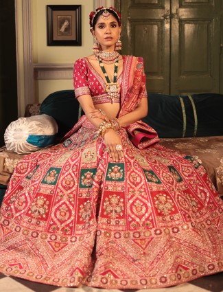 Magenta raw silk lehenga choli for wedding
