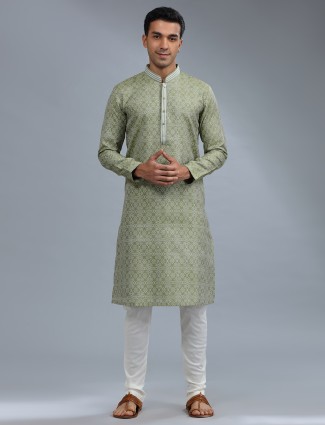 Cotton silk green kurta pajama for diwali