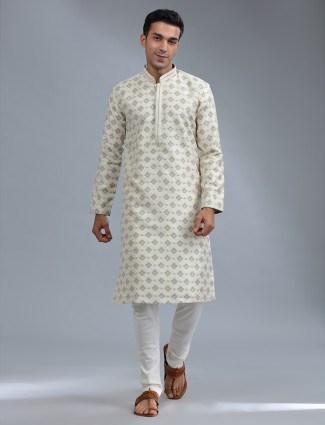 Trendy cream silk kurta pajama