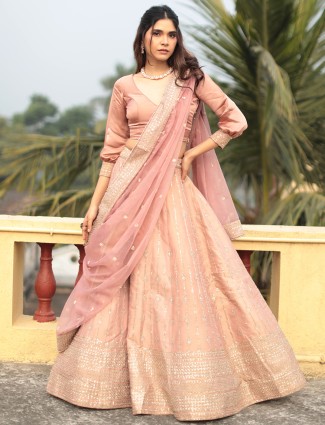 Stunning raw silk lehenga choli in peach