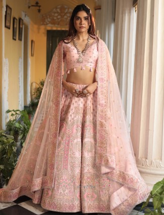 Trendy pink raw silk lehenga choli