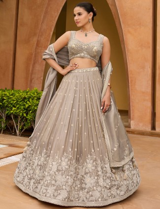 Silk grey wedding wear lehenga choli