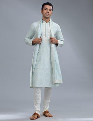 Latest sky blue silk kurta pajama