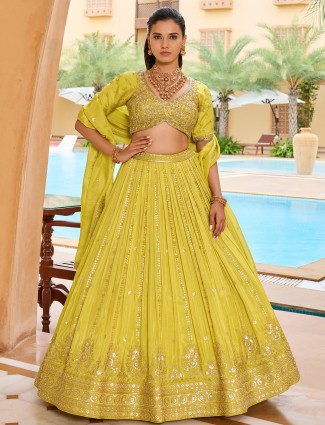 Attractive lemon yellow lehenga choli