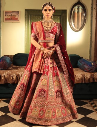 Red raw silk lehenga choli for wedding