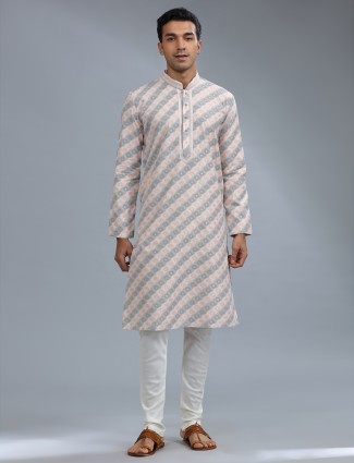 Peach and grey silk kurta pajama