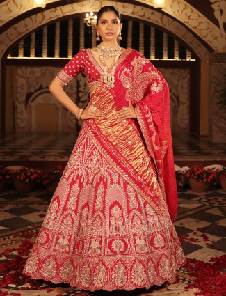 Trendy red raw silk lehenga choli for bridal