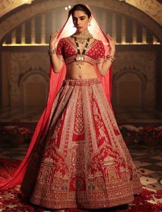 Classy red raw silk lahenga choli