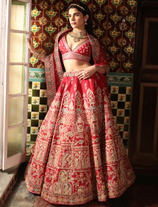 Classic red raw silk lehenga choli