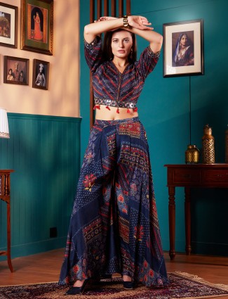 Navy printed palazzo salwar suit