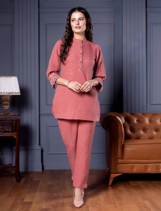 Trendy peach cotton casual co ord set