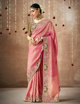 Newest pink dola silk saree