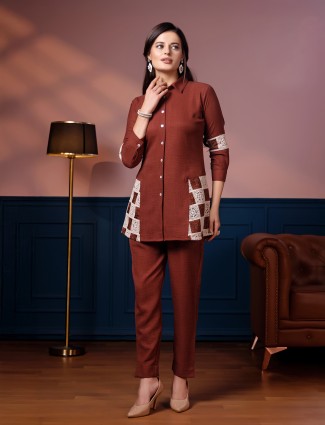 Brown cotton casual co ord set