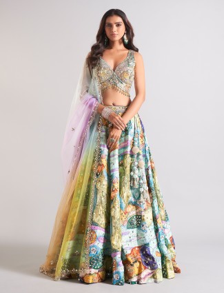 Trendy blue lehenga choli in silk