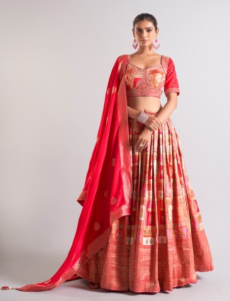 Trendy red cotton silk lehenga choli