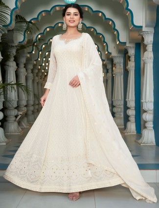 Trendy cream anarkali salwar suit