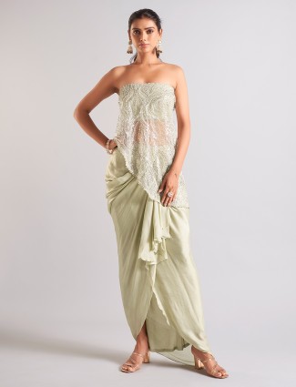 Pista green indowestern in georgette