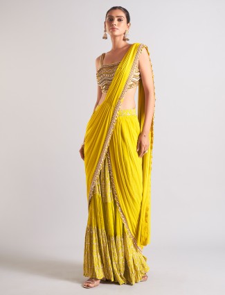 Stunning yellow georgette saree