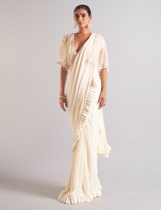 Beautiful off-white chiffon saree
